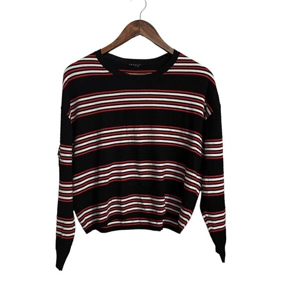 Theory Womens Black Red Striped Crewneck Textured Desrina Sweater Size Medium - Picture 2 of 8